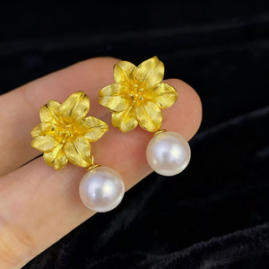 Accessoires en perles DIY 22688DIY, support vide pour boucles d'oreilles en argent S925, or/argent, boucles d'oreilles avec pendentif de 8 à 13 mm, boucles d'oreilles tendance - Product Image 1