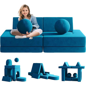 Blocs de construction en mousse pour enfants, canapé à assembler, jouets éducatifs en mousse haute compression à rebond rapide, bleu paon - Product Image 5