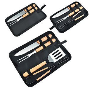 Set di Utensili per <span class=keywords><strong>Barbecue</strong></span> all'Aperto, 2/3/4 Pezzi, Forchette in Acciaio Inox e Legno Portatili, Kit Accessori BBQ con Borsa - Product Image 1