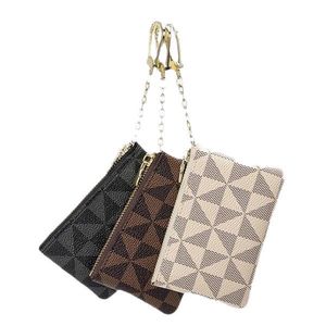 Portefeuille personnalisé à fermeture éclair en cuir PU à carreaux marron Porte-monnaie de petite marque de créateur avec porte-clés Porte-cartes de crédit - Product Image 1