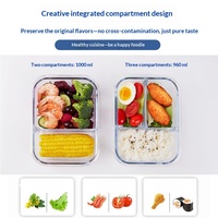 Ensemble de contenants alimentaires en verre avec couvercles verrouillables, clips sur 4 côtés, compartiments hermétiques, compatibles micro-ondes, boîte bento pour la préparation des repas