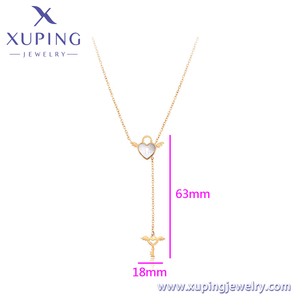 T000685728 Xuping bijoux mode simple élégant or rose cristal d'amour plus cupidon clé gland collier en acier inoxydable - Product Image 2