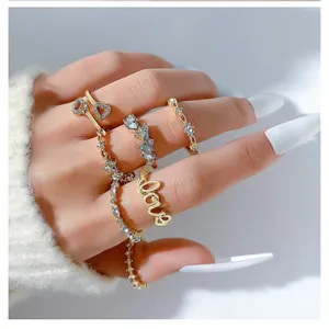 ขายส่งBohoทองสีจดหมายหัวใจรักแหวนชุดผู้หญิงZircon Star Moon Arrowดอกไม้แหวนนิ้วมือแฟชั่นเครื่องประดับของขวัญ