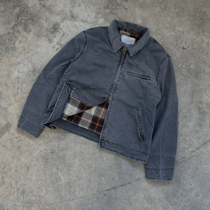 Custom <strong>Canvas</strong> <strong>Jacket</strong> <strong>Men</strong> Vintage Washed Distressed Loose Square Fit Check Plaid Flannel Lining Zip up Workwear <strong>Jacket</strong> for Winter - Product Image 4