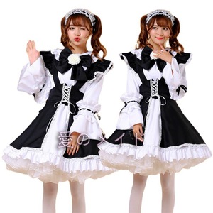 Classic Japanese Long-Sleeved Maid Outfit Black Polyester Anime Cosplay Costume Female Dress Spring 2023 - Product Image 1