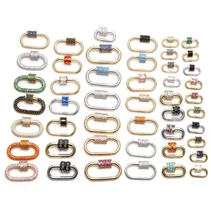 Multiple Colors Gold Plated Oval Shape Zircon Screw Lock Carabiner Clasps for Jewelry Making