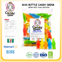 (CandyQueen Sweets) Dulces al por mayor con etiquetas personalizadas Halal/Kosher, caramelos de cera con forma de botella de fruta, exóticos y de calidad alimentaria