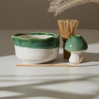 Lot de 4 bols à matcha vert naturel faits à la main Fouet en bambou et support Chasen Coffret cadeau Matcha Idées cadeaux