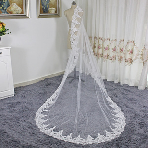 S3554F New New <b>White</b> Water Soluble <b>Lace</b> Bridal Veil With Comb Veil Manufacturer Wedding Soft Yarn - Product Image 1