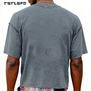 Camiseta de Verano Personalizada de Corte Cuadrado, Camiseta de Manga Corta Extra Grande para Hombre, 100% Algodón, Lavado Ácido Vintage - Product Image 4