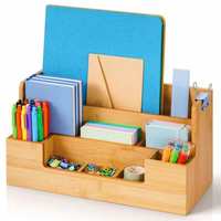 Organisateur d'accessoires de bureau en gros, organisateur de bureau en bois de bambou, porte-stylos de bureau, organisateur de bureau