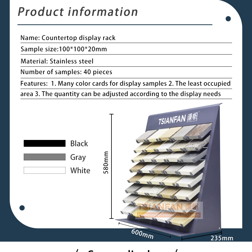 New design metal panel ceramic tile countertop rack natural stone marble quartz showroom stone tile showroom display