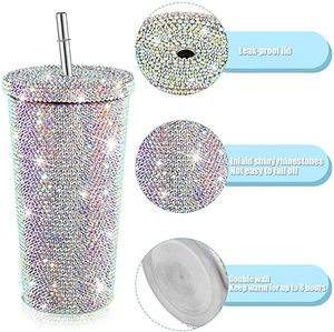 Linghui moderne 304 tasse de paille en acier inoxydable tasse de café et d'eau isolée sous vide transfrontalière avec strass pour tasse de voiture alimentaire - Product Image 3