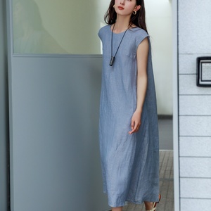 Vestido Midi de Lino para Mujer 2026, <span class=keywords><strong>Ropa</strong></span> Casual <span class=keywords><strong>sin</strong></span> Mangas, Tejido Fresco y Transpirable - Product Image 1
