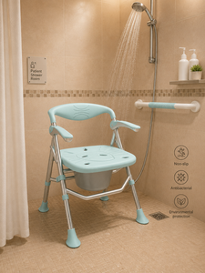 Chaise de douche pliante brevetée avec petit dossier amovible, gain de place - Product Image 2