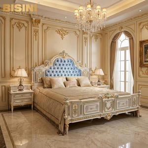 <span class=keywords><strong>Lit</strong></span> en bois sculpté d'inspiration princesse française avec tête de <span class=keywords><strong>lit</strong></span> capitonnée bleue, détails peints à la main, <span class=keywords><strong>lit</strong></span> élégant pour les chambres de filles - Product Image 4