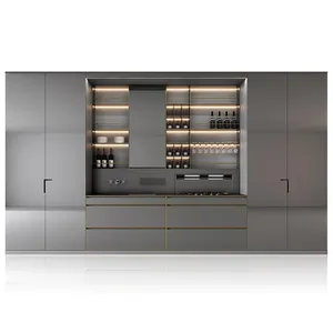 خزانة مطبخ فاخرة من الفولاذ المقاوم للصدأ ، خزانة مطبخ ذكية ، خزانة مطبخ بتصميم حديث