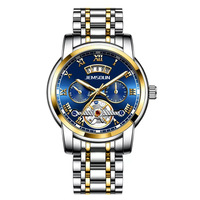 Montre squelette à quartz pour homme JEMSDUN, boîtier en alliage 42 mm, bracelet en acier inoxydable, étanche 30 m, aiguilles lumineuses, usage quotidien