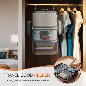 Estantes de Viaje Colgantes Portátiles, Cubos de Embalaje Plegables, Organizador de Equipaje de Viaje con Cierre de Cremallera, Diseño Simple con Patrón de Letras - Product Image 5