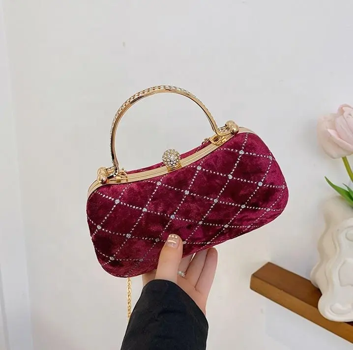 Borsa a tracolla con strass da donna di moda 2023 borsa a mano in pelle scamosciata da donna con tracolla a catena piccola pochette in velluto di gelatina per donna