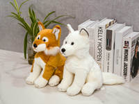 Vente en gros de jouets en peluche renard réaliste en coton PP blanc et gris, rembourrés, doux, 25-30 cm