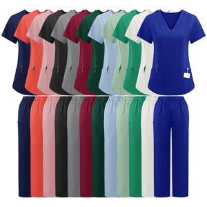 Women Medical Scrub <b>Set</b> Knitted Moisture Wicking Split Design Hospital Uniforms For Nurses <b>Doctors</b> - Product Image 1