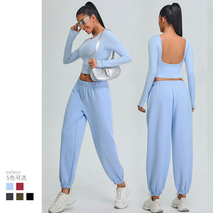 Nouveau automne et hiver Slim Sports Big <span class=keywords><strong>U</strong></span> beau dos course Fitness Logo personnalisé couleur unie survêtement femme - Product Image 1