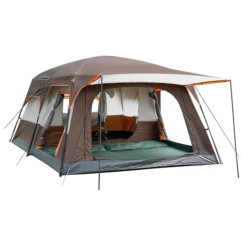 Lều cực lớn 12 người familytents 2 phòng 3 cửa 3 Cửa sổ lưới hai lớp lều lớn cho cắm trại ngoài trời