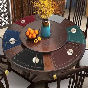 Mantel Individual de cuero PU con diseño de doble cara festoneado para mesa redonda, aislamiento térmico duradero, alfombrilla de comedor de cocina Multicolor