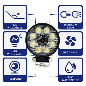 <span class=keywords><strong>Caméra</strong></span> <span class=keywords><strong>de</strong></span> travail avant AHD 720P étanche IP68 avec 8 LED pour tracteur, vision nocturne industrielle <span class=keywords><strong>agricole</strong></span> et marche arrière automatique - Product Image 5