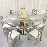 Mesa de Vidrio Extensible con Marco de Acero Inoxidable Moderno y de Lujo, Mesa para Bodas, Decoración para Banquetes de Novios