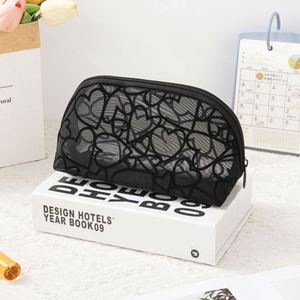New Fashion Eco-Friendly Customizable Portable Travel Makeup Cosmetic Organizer Women Girls Hand-held Nylon Heart Mesh Outdoor - Product Image 5