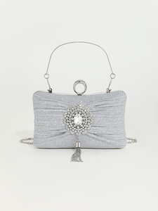 Bell Luxury Vintage Fashion Pendant Tassel Pleated Rhinestone Chain Evening <b>Clutch</b> Bag Women Elegant <b>Wedding</b> Party Boutique - Product Image 3
