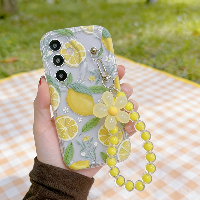 Summer Lemon Wavy Edge Cream Pattern Mobile Phone Cases for iPhone X-18 Series Samsung Shell Back Cover Protective Cases