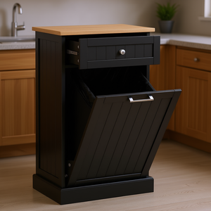 Cubo de Basura de Cocina Independiente Negro con Cajón, Modelo Rectangular de Madera D0100X350VX - Product Image 2