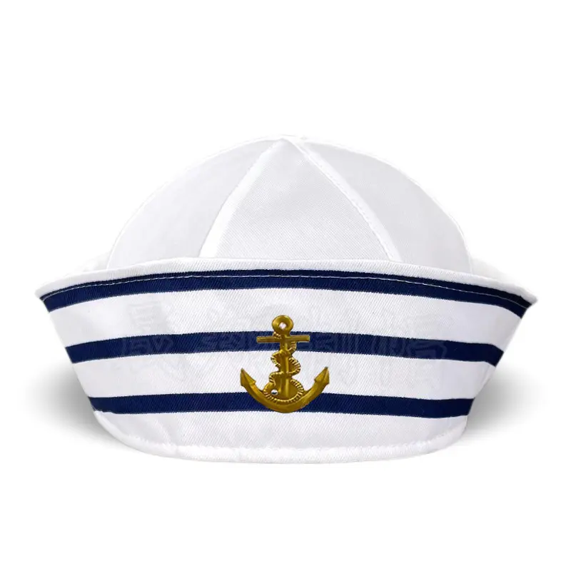 Chapéu Náutico Branco Chapéu de Capitão de Marinho de cor sólida Chapéu de Marinho de Halloween Chapéu de Marinha com aba redonda de 6 peças