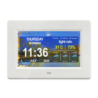 Calendrier numérique Horloge de bureau Rétro-éclairage blanc 7 pouces Simple Grand écran Horloge parlante et commande vocale pour les malvoyants