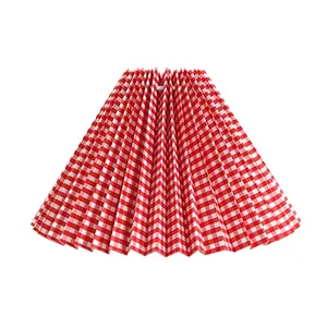 Wholesale Small Red Tartan Fabric Pleated Lampshade Gathered Fabric Lamp Shades For Table Lamp Desk Lamp