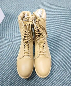Bottes de désert en cuir pleine fleur DFA1224 couleur beige kaki, longues bottes en cuir avec surpiqûres tout autour - Product Image 5