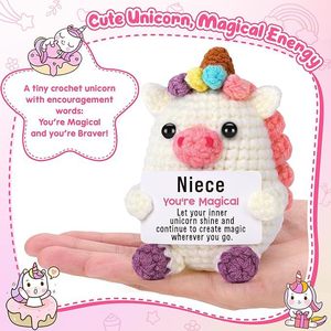 Đáng Yêu Handmade Tích Cực <span class=keywords><strong>Unicorn</strong></span> Mini Vui Vẻ <span class=keywords><strong>Unicorn</strong></span> Búp Bê Với Tích Cực Khuyến Khích Thẻ Dệt Búp Bê - Product Image 4