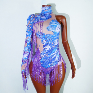 Body con Stampa Galassia e Nebulosa, Viola con Frange, Costume da Regina del Zodiaco Celeste, Leotard da Festival <span class=keywords><strong>per</strong></span> Ballerine - Product Image 1