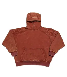 OEM 500 gsm heavyweight red cotton french terry vintage ripped acid wash distressted custom hoodie vendors