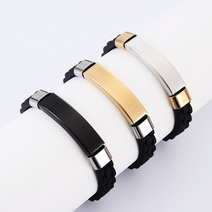Factory Fashion Punk Titanium Steel <strong>Bracelet</strong> <strong>Couple</strong> Personalized Engraved Silicone Stainless Steel <strong>Bracelet</strong> - Product Image 3