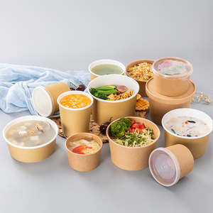 Dùng một lần tùy chỉnh vòng giấy kraft trái cây salad bát phân hủy sinh học Takeaway súp mì thức ăn nhanh <span class=keywords><strong>container</strong></span> giấy bát với nắp - Product Image 3