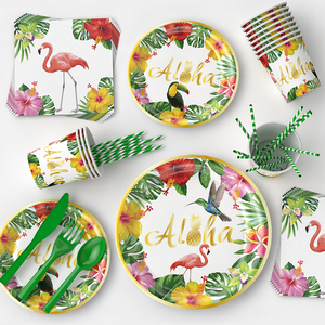 Set di Articoli per Feste di Compleanno a Tema Hawaiano Aloha Luau, Piatti, Bicchieri, Palloncini, Vendita all'Ingrosso - Product Image 5