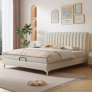 Italian Leather Upholstered Platform Bed King Size Bed Modern Queen Upholstered Bed Frame Bedroom Furniture With Storage
