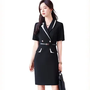 한국 디자인 플러스 사이즈 4XL 벨트 OC5092 하이 클래스 반팔 여성 커리어 드레스