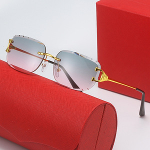 Vente flash - Lunettes de <span class=keywords><strong>soleil</strong></span> de luxe sans monture, design rectangulaire, UV400, beige et rouge, pour hommes et femmes - Product Image 5