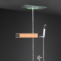 Ensemble de douche thermostatique intelligent à affichage numérique LED en or rose de luxe, en acier inoxydable et laiton, moderne, à fixation murale