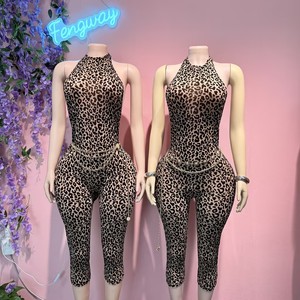 <span class=keywords><strong>Tuta</strong></span> intera sexy da <span class=keywords><strong>donna</strong></span> senza schienale con stampa leopardata, senza maniche, per l'estate 2026, <span class=keywords><strong>tuta</strong></span> attillata da club, di tendenza - Product Image 1